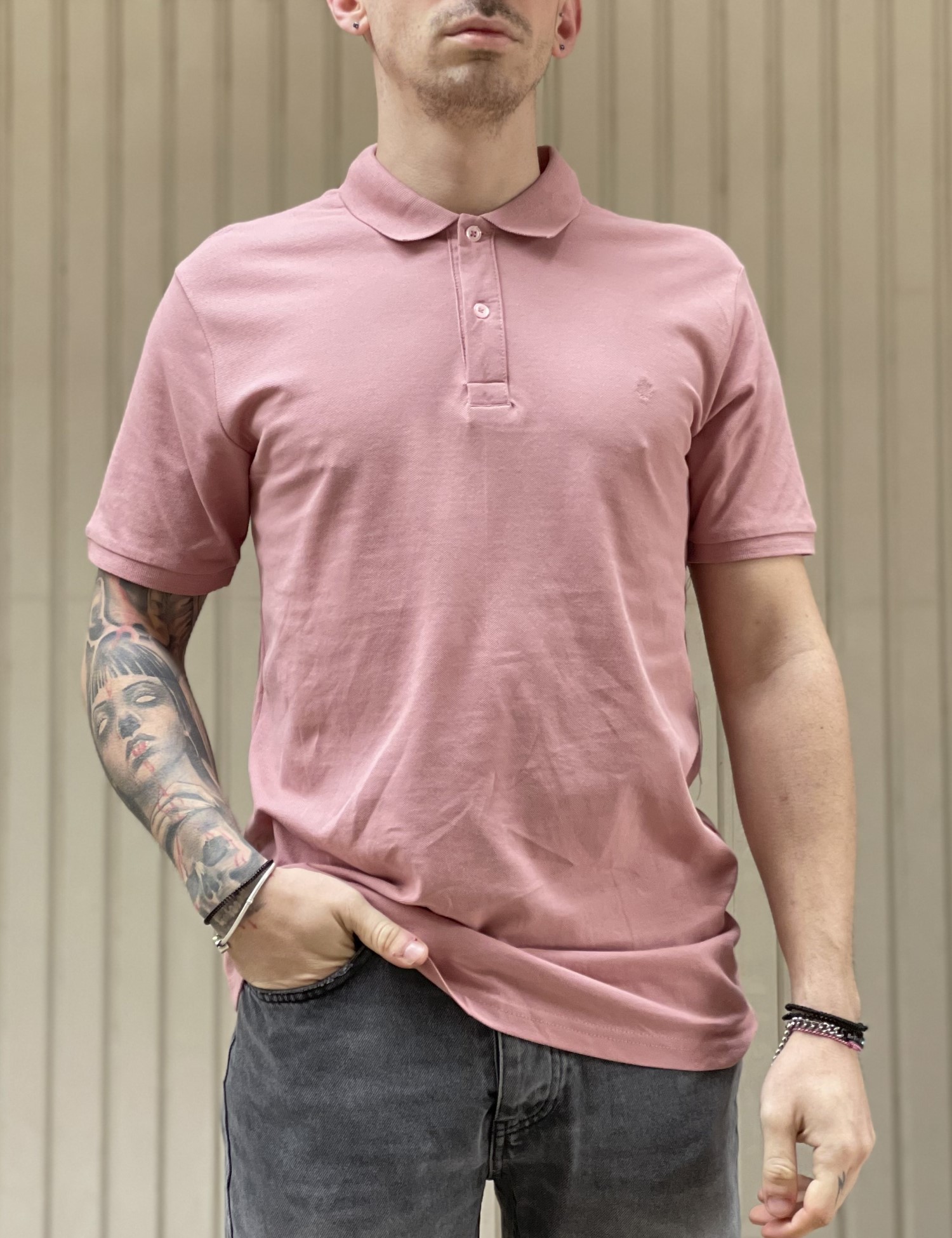 – Ανδρικη ροζ βαμβακερη κοντομανικη μπλουζα Polo 4331R